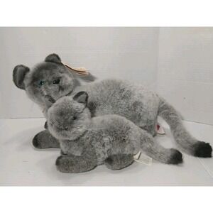 Dakin Plush Classique Cat & Kitten Vtg Stuffed Doll 198w With Tags 12" Korat